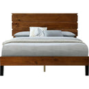 Mid-Century Modern Solid Wood Bed Frame Queen Size Platform Bed with Three-Piece Headboard Design, No Box Spring Needed, Brown