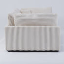 The 112-inch beige corduroy sofa, with two throw pillows and four backrests, has opened up a new style for the living room's leisure area
