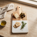 White Marble and Acacia Wood Handled Board