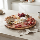 White Marble Stripe and Acacia Wood Round Board - 11"