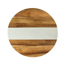 White Marble Stripe and Acacia Wood Round Board - 11"