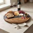 Black Marble Stripe and Acacia Wood Round Board - 11"