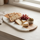 White Marble and Acacia Wood Oval Board
