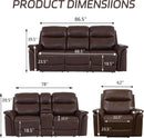 Power Recliner Sofa Set With LED Leather 3 Piece Brown Living Room