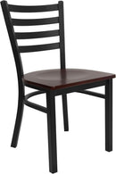 2 Pack Hercules Series Black Ladder Back Metal Dining Chair With Mahogany Seat For Restaurants