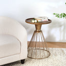 Hollow Edge Retro Art Pine Side Table with Antique Gold and Natural Color, Iron and Pine Construction, 18-Inch Diameter