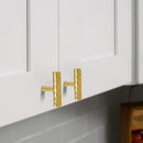 Akicon Hammered Polished Gold Kitchen T Bar Cabinet Pulls 100% Solid Brass Drawer Knob