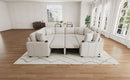Convertible U-Shaped Sectional Sofa with Pull-Out Bed and USB Ports, Beige Chenille, 108.7 Inches