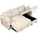 90" Pull Out Sleeper Sofa L-Shaped Couch Convertible Sofa Bed with Storage Chaise, Storage Racks and USB Ports (SG001340AA), Beige