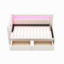 Upholstered Twin Size Platform Bed with USB Ports and LED Belt, With 2 Drawers, White
