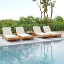 LOUNGE CHAISE SET, SPACE AVAILABLE ON ONE SIDE,ACACIA WOOD WITH WATER-RESISTANT LOUNGE CUSHIONS (CREAM & 4 INCH THICK) - MATCHING DARK GREY VERSION AVAILABLE