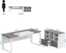 63 Inch L Shaped Desk Gray White With Reversible File Cabinet