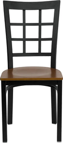 Hercules Series Black Window Back Metal Restaurant Chair With Cherry Wood Seat