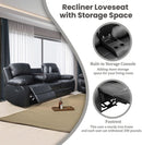 Manual Recliner Sofa Set Black With Cup Holder Storage Console
