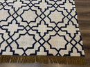Indian Kilim Rug 8x10, Oat and Navy Blue, Dhurrie Carpet, Handmade, Wool