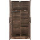 2-Door Wooden Wardrobe Armoire with LED and 4 Storage Shelves, Brown