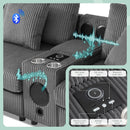 Modular Corduroy Sectional Sofa with Bluetooth Speakers, USB Charger, Cup Holders, Storage, and Ottoman in Dark Gray