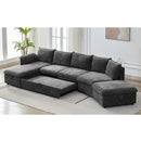 146.9" L-shaped Sofa Sectional Sofa Couch Pull-out Sofa Bed with a Movable Storage Ottoman, a Storage Chaise Lounge and Two USB Ports for Living Room, Grey
