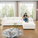 Contemporary White Chenille L-Shaped Sofa with Storage and Ottoman, 3-Seater Cylindrical Backrest
