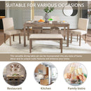6-Piece Dining Table Set, Wooden Dining Table Set for 6, Kitchen Dining Table Set with 4 Upholstered Chairs and a Bench for Kitchen, Dining Room (Brown)