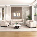 Modern Velvet Upholstered 3-Piece Sofa Set with Rubber Wood Legs in Beige
