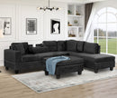 Modern Sectional Sofa with Storage Ottoman, L-Shape Couch with 2 Pillows and Cup Holders, Black Velvet, 105'