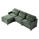 Three-Seater Chenille Sofa with Movable Ottomans in Green, High-Resilience Sponge, Easy Installation, Wood Base