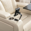 Home Theater Recliner with 270 Degree Swivel, PU Leather, Power Recliner with Tray Table, Phone Holder, Cup Holder, USB Port, White