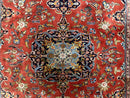 Indo Persian Rug 7x10, Vintage Handmade Wool Carpet, Floral Medallion Traditional Rug, Red and Midnight Blue