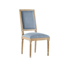 French Country Dining Chairs Set of 2 - Elegant Cane Backrest & Upholstered Seats in Slate Blue with Fluted Legs and Weathered Finish