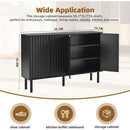 ON-TREND Minimalist Shoe Cabinet with 5 Solid Wood Legs, Cream Style Sideboard Buffet Cabinet with Fluted Doors, Large 4-Door Storage Cabinet with Adjustable Shelves for Living Room, Black, 55.1*13.7'