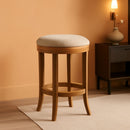 Eva 31 Inch Bar Height Backless Swivel Bar Stool Weathered Oak Sand Fabric