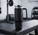 40 Oz Stainless Steel Tumbler with Handle & Straw - Black
