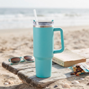 40 Oz Stainless Steel Tumbler with Handle & Straw - Aqua