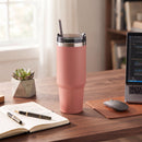 30 Oz Stainless Steel Tumbler with Straw - Peach