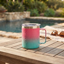 12 Oz Stainless Steel Travel Mug with Handle - Hot Pink & Blue