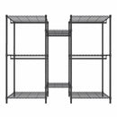 Heavy Duty Garment Rack With 8 Adjustable Wire Shelves and 5 Clothes Rails, Freestanding Closet Organizer, Black Metal