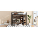 Full Size Metal Loft bed with Built-in Desk, Wardrobeand Shelves, Black(ETA:1.23)