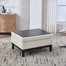 33.86'W Upholstered Wood Base Storage Ottoman with Reversible Lid Coffee Table, Foot Stool Square Footrest with Rubberwood Legs for Living Room Bedroom Entryway and Office, Ivory Boucle.