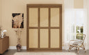 Full Size Solid Wood With Rattan Murphy Bed Cabinet Space-Saving Bed with 2 Side Cabinet Storage Shelves, Perfect for Guest Room, for Bed Room, Guest Room, Home Office, Walnut