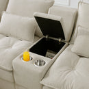 U-shaped Beige Upholstered Sofa with Console and Cupholders for Living Room