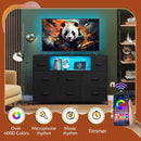 Black Fabric Dresser With Charging Station And LED Lights