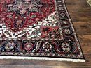 Indo Persian Heriz Rug 8x10, Geometric Medallion, Brick Red Ivory Navy Blue, Room Sized Heriz Carpet, Wool Rug
