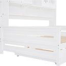 Full Size Wooden Daybed With Twin Size Trundle, and All-in-One Cabinet and Shelf, White