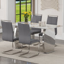 Table and chair set.63*31.4 Inch Pandora Patterned Sintered Stone Dining Table Set - 4 Dark Gray PU Chairs With Silver Metal Legs.Modern Light Luxury.Perfect For Dinner Room,Meeting Room,Kitchen,etc.