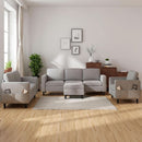 6 Seater Linen Fabric Sectional Sofa With Movable Storage Ottoman Light Grey