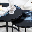 Set 2 Coffee Table Nesting Black top  Black Frame Circular Round and Marble Pattern Wooden Tables, Living Room Bedroom Apartment Modern Industrial Simple Nightstand