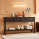 Rustic 60 Inch Console Table With Drawers And Shelf