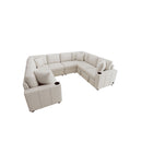 Convertible U-Shaped Sectional Sofa with Pull-Out Bed and USB Ports, Beige Chenille, 108.7 Inches