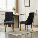 Rayon Cloth Flocking Chenille Dining Chairs Channel Kitchen Dinner Chair Comfy Fabric Upholstered Accent Chair for Dining Room with Golden Stainless Steel Plating Legs,Set of 2 (Black), SW1647BK